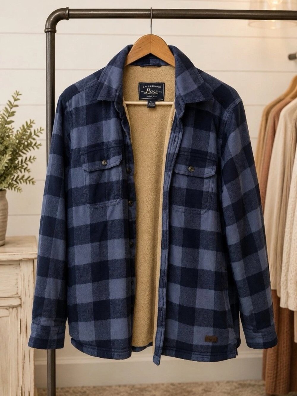 G.H. Bass & Co. Men’s Blue Buffalo Plaid Sherpa-Lined Shirt Jacket